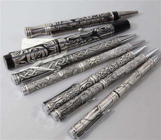 Laban - fountain pen/ballpoint pair and five pewter ballpoints